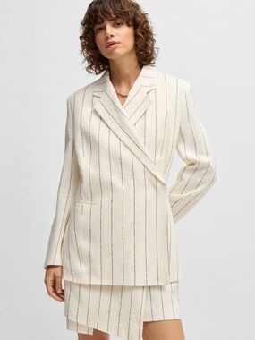 BOSS Cream double breasted Blazer with Black Pinstripes